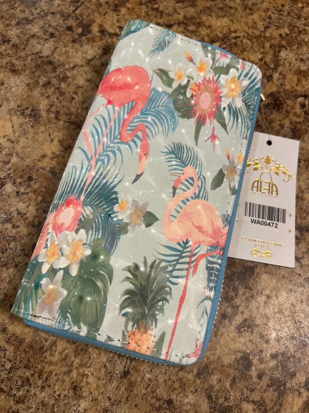 Flamingo Tropical Zip Wallet - Teal Pink Floral